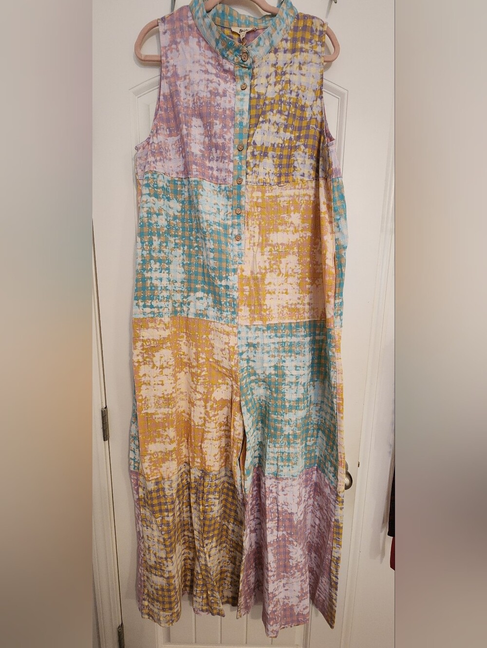 Blue Velvet NWT Sleeveless Patchwork Pastel Multicolor Oversz Jumpsuit XL Boho